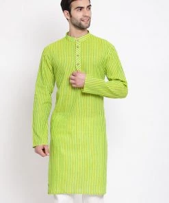 VASTRAMAY Men's Green Pure Cotton Kurta
