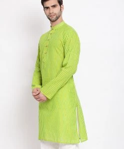 VASTRAMAY Men's Green Pure Cotton Kurta