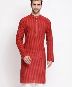 VASTRAMAY Men's Maroon Pure Cotton Kurta