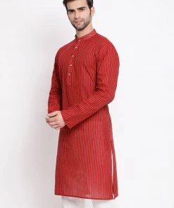 VASTRAMAY Men's Maroon Pure Cotton Kurta