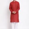 Vastramay Men's Maroon Pure Cotton Kurta And Pyjama Set
