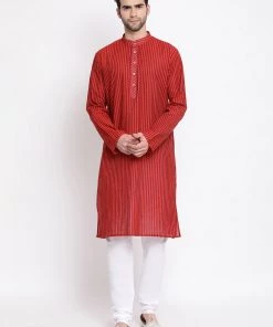 Vastramay Men's Maroon Pure Cotton Kurta And Pyjama Set