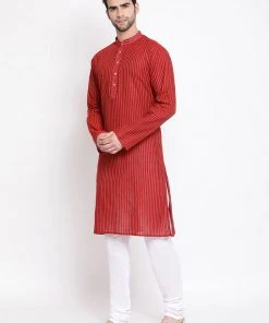 Vastramay Men's Maroon Pure Cotton Kurta And Pyjama Set