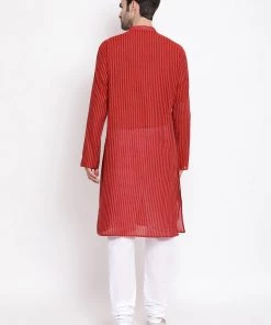 Vastramay Men's Maroon Pure Cotton Kurta And Pyjama Set