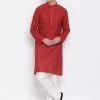 Vastramay Men's Maroon Pure Cotton Kurta And Pyjama Set