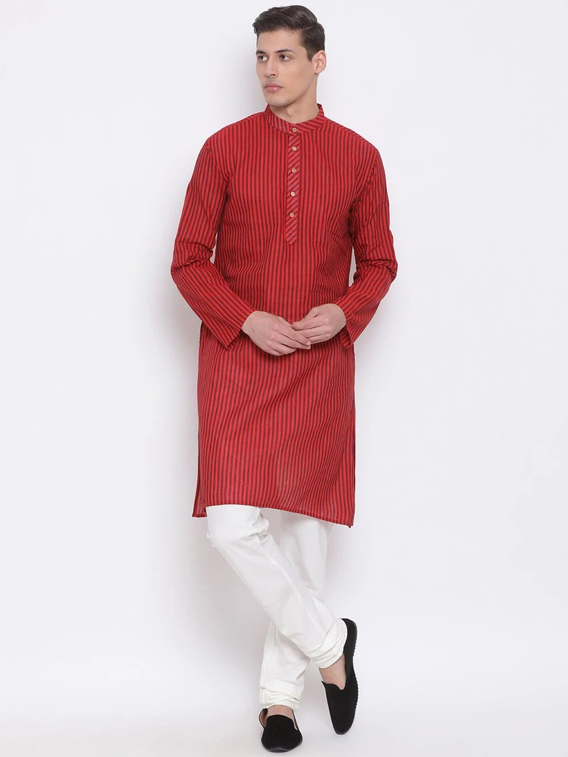 Vastramay Men's Maroon Pure Cotton Kurta And Pyjama Set 3 Vastramay Men's Maroon Pure Cotton Kurta And Pyjama Set