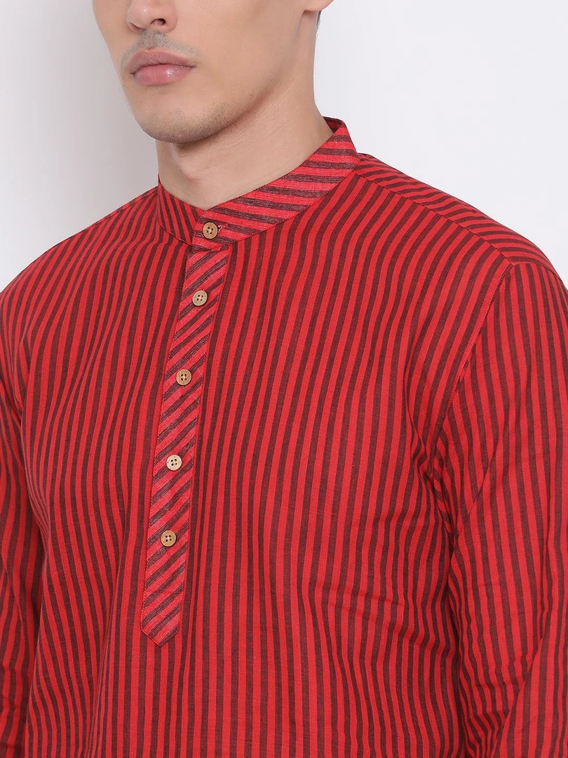 Vastramay Men's Maroon Pure Cotton Kurta And Pyjama Set 5 Vastramay Men's Maroon Pure Cotton Kurta And Pyjama Set