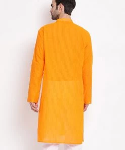 VASTRAMAY Men's Orange Pure Cotton Kurta