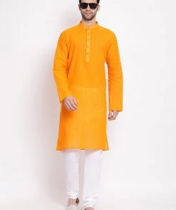 VASTRAMAY Men's Orange Pure Cotton Kurta