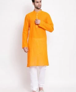 Vastramay Men's Orange Pure Cotton Kurta And Pyjama Set
