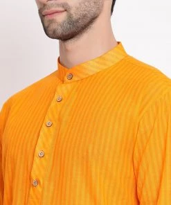 Vastramay Men's Orange Pure Cotton Kurta And Pyjama Set