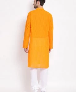 Vastramay Men's Orange Pure Cotton Kurta And Pyjama Set