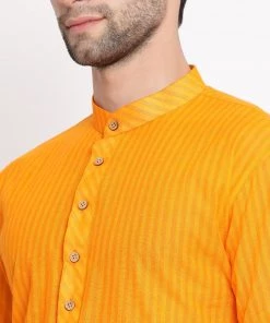 Vastramay Men's Orange Pure Cotton Kurta And Pyjama Set Kurta Sets