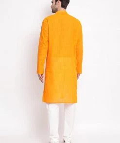 Vastramay Men's Orange Pure Cotton Kurta And Pyjama Set Kurta Sets
