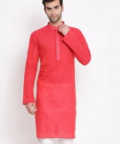 VASTRAMAY Men's Pink Pure Cotton Kurta