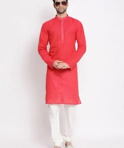 VASTRAMAY Men's Pink Pure Cotton Kurta