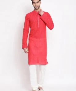 Vastramay Men's Pink Pure Cotton Kurta And Pyjama Set