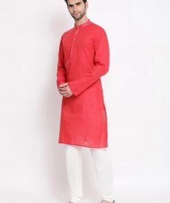 Vastramay Men's Pink Pure Cotton Kurta And Pyjama Set