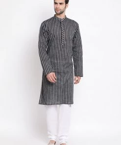Vastramay Men's Black Pure Cotton Kurta And Pyjama Set