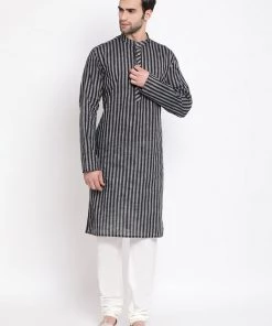 Vastramay Men's Black Pure Cotton Kurta And Pyjama Set