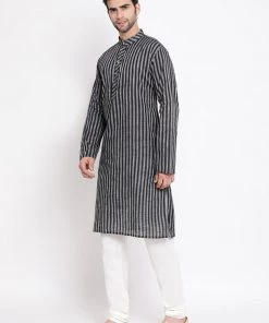 Vastramay Men's Black Pure Cotton Kurta And Pyjama Set