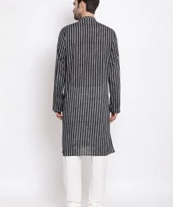 Vastramay Men's Black Pure Cotton Kurta And Pyjama Set