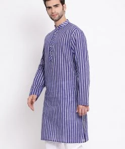 VASTRAMAY Men's Blue Pure Cotton Kurta