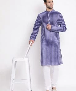 VASTRAMAY Men's Blue Pure Cotton Kurta