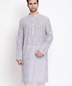 VASTRAMAY Men's Grey Pure Cotton Kurta