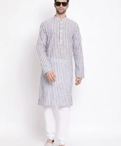 VASTRAMAY Men's Grey Pure Cotton Kurta