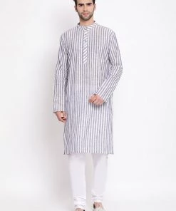 Vastramay Men's Grey Pure Cotton Kurta And Pyjama Set