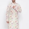 Vastramay Men's Cream Cotton Blend Kurta