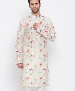 Kurta Pyjama Vastramay Cream Cotton Blend Baap Beta Kurta