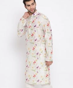 Vastramay Men's Cream Cotton Blend Kurta