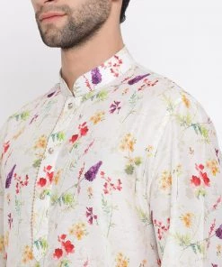 Vastramay Men's Cream Cotton Blend Kurta