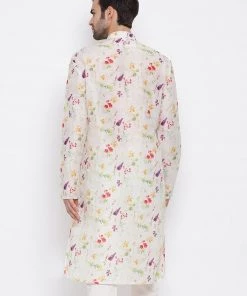 Vastramay Men's Cream Cotton Blend Kurta