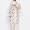 Vastramay Men's Cream Cotton Blend Kurta And Pyjama Set
