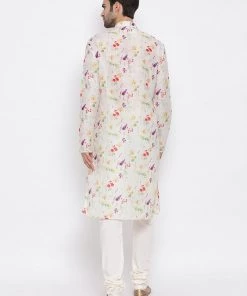 Vastramay Men's Cream Cotton Blend Kurta And Pyjama Set