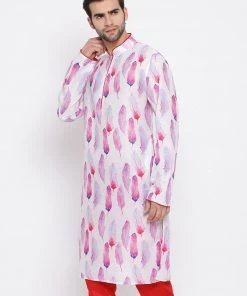 Vastramay Men's Pink Cotton Blend Kurta