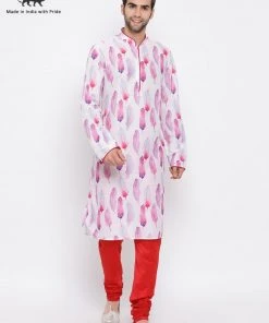 Vastramay Men's Pink Cotton Blend Kurta And Pyjama Set