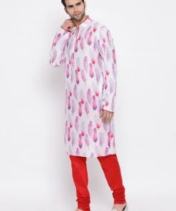 Vastramay Men's Pink Cotton Blend Kurta And Pyjama Set
