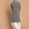 Kurta Sets VASTRAMAY Men's Black Chickankari Kurta With White Dhoti