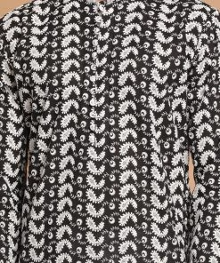 Kurta Sets VASTRAMAY Men's Black Chickankari Kurta With White Dhoti
