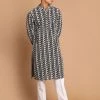 VASTRAMAY Men's Black Chickankari Kurta With White Pyjama 1 VASTRAMAY Men's Black Chickankari Kurta With White Pyjama