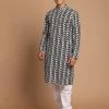 VASTRAMAY Men's Black Chikankari Kutra With White Churidar