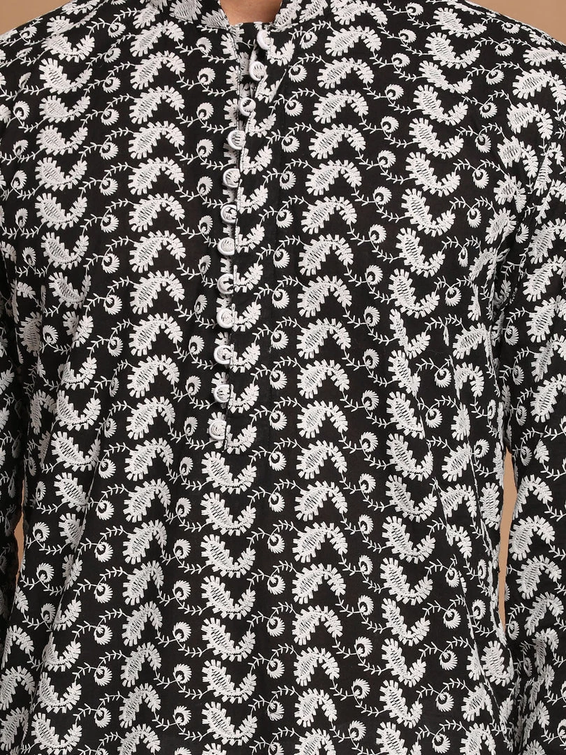 Rakhi VASTRAMAY Men's Black Embroidered Chikankari Pure Cotton Kurta With Patiala 6 Rakhi VASTRAMAY Men's Black Embroidered Chikankari Pure Cotton Kurta With Patiala
