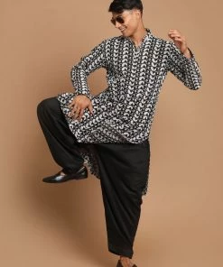 Rakhi VASTRAMAY Men's Black Embroidered Chikankari Pure Cotton Kurta With Patiala 13 Rakhi VASTRAMAY Men's Black Embroidered Chikankari Pure Cotton Kurta With Patiala