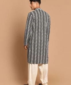 VASTRAMAY Men's Black Embroidered Chikankari Pure Cotton Kurta With Patiala