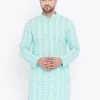 VASTRAMAY Men's Green Pure Cotton Chikankari Kurta