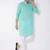 VASTRAMAY Men's Green And White Chikankari Kurta Pyjama Set
